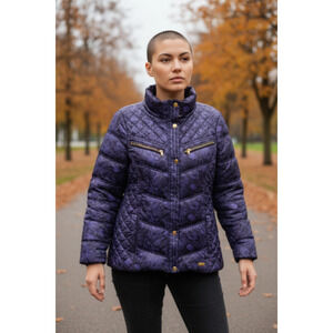 4523) Rocawear Y2K  Women Purple Snake Print Puffer Winter Jacket Large